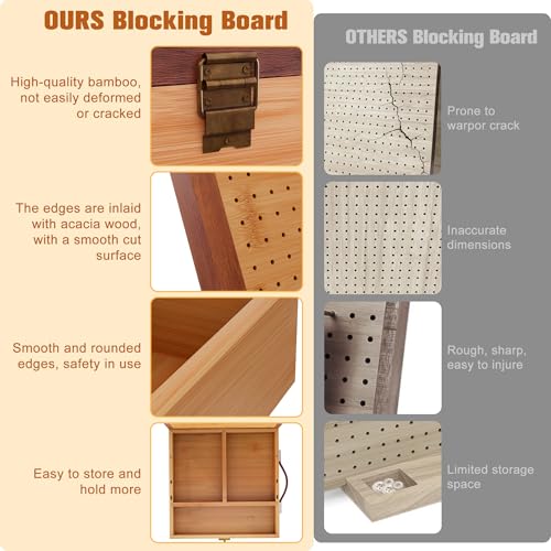 OCPO HOME 15" Crochet Blocking Board with Drawer & 20 Pegs, Granny Square Blocking Board Kit, Blocking Boards for Crochet Projects, Ideal Crocheting Gifts for Crocheters - size: 15-inch