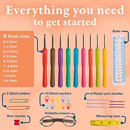 BeCraftee Crochet Hooks Kit - 31 Piece Set with 9 Ergonomic Hook Sizes, 6 Yarn Needles, Additional Knitting & Crochet Supplies and Carrying Case, for Adults and Kids, Comfortable/Easy to Use
