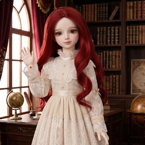Miss U Hair 7-8 Inch 1/4 BJD Wig Long Wavy Red MSD DOD Pullip Dollfie Wig DIY Handmade Accessories - color: Red