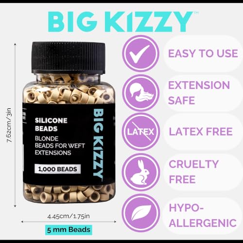 Big Kizzy Silicone Lined Microlink Beads 1000pcs 5.0mm (Blonde) | for Invisible Application of Weft Hair Extensions - color: Blonde, size: 1000 beads