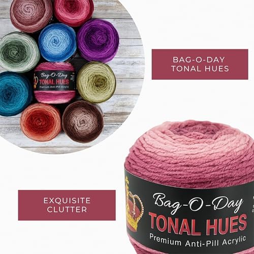 Mary Maxim Bag-O-Day Tonal Hues Ombre Yarn for Crocheting and Knitting, Medium Worsted Weight Anti-Pilling Acrylic Yarn Cake - 280 Yards, 5.3 OZ, Exquisite Clutter - color: Exquisite Clutter