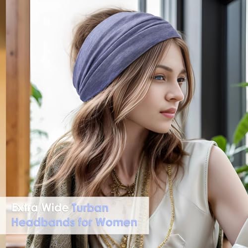 HAUHC Extra Wide Headbands for Women, 7'' Large Cotton Like Turban Knotted Bandana Head Bands for Women Non Slip, Boho Headbands for Women's Hair (6Pcs Bright Colors, Extra Large 7" Wide) - color: 6Pcs Bright Colors