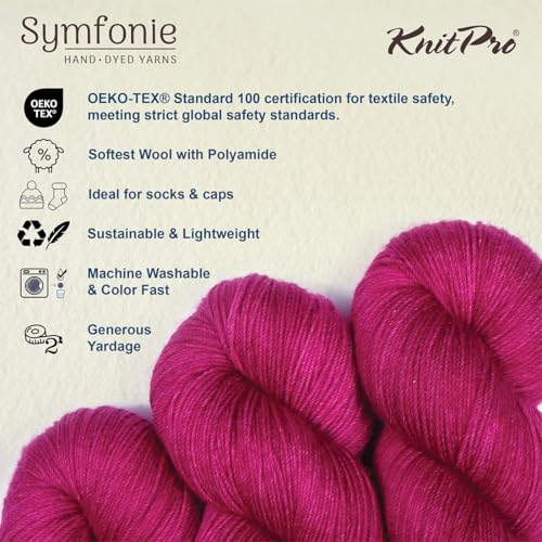 KnitPro Symfonie Fingering Weight Merino Wool Yarn 100g, Pink Mauve | 75% Extrafine Merino & 25% Polyamide, 438yds, OEKO-TEX Certified, Superwash, Colorfast, #1 Yarn Skein for Knitting & Crochet - color: Pink Mauve