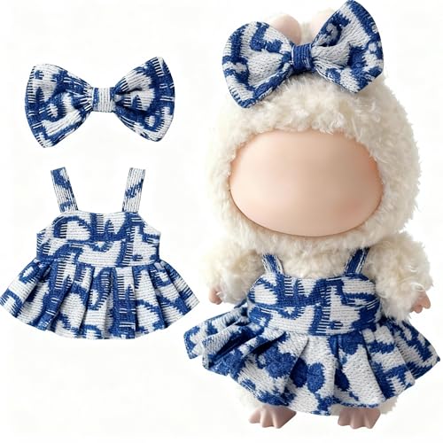 Doll Clothes for Labubu 15cm/17cm Dolls,Outfit for Labubu,Dress and Hairpin Set for Labubu Dolls Cute Stylish Dress Up Set(NO Doll) - color: Blue