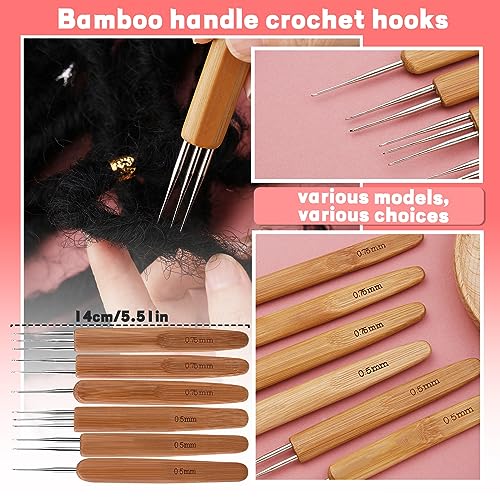 QMNNMA Dreadlock Crochet Hook, 48 Pcs Loc Crochet Needle for Hair | 6 Dreadlock Crochet Needle, Crochet Hooks for Hair, Different Size Bent Latch Hook with Dark Gray Case and Dreadlocks Tool - color: dark gray