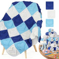Coopay Crochet Kit for Beginners, 3D Heart Granny Square Blanket Kit, Set B | Complete Bobble Stitch Crochet Blanket Kit with Video Tutorial, Easy DIY Crochet Kit for Adults, Ideal Crochet Gift - color: Blue/White Heart-Shaped