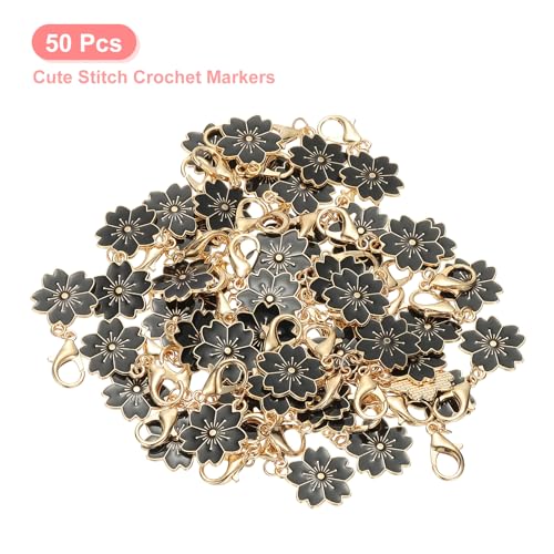 PATIKIL Flower Crochet Stitch Markers, Knitting Cherry Blossom Charm Marker for DIY Craft - color: Black