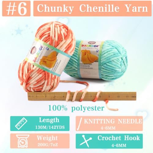 #6 Super Bulky Blanket Yarn for Crocheting - Chunky Chenille Yarn | 1 Skeins(Each 7.05oz/200g, 142yds/130m), Soft Plush Thick Yarn for Knitting Crocheting Quick Blankets Amigurumi Projects - color: Sunlight