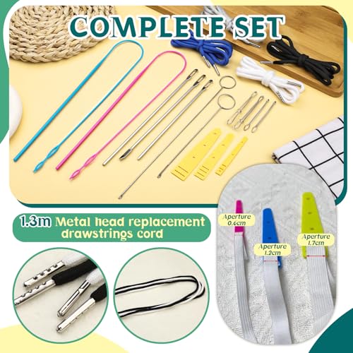Fedmut 18PCS Drawstring Threader Tool Set with Loop Turner Elastic Threader | Loop Turner Sewing Tool with Elastic Threader and Hoodie String Drawstring for Jacket, Pants, Sportswear and Hat Threading - color: Set D