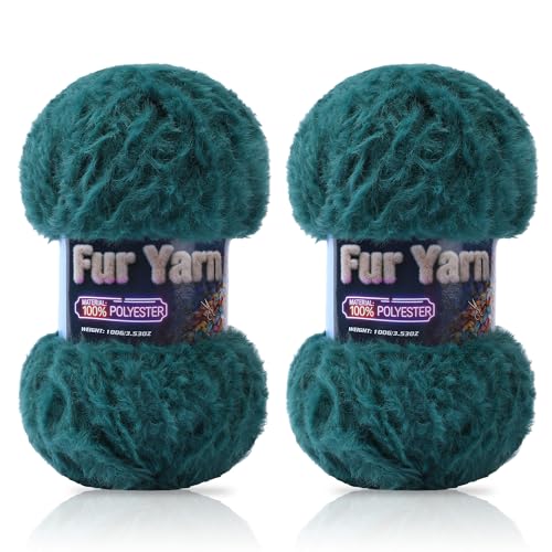 Faux Fur Yarn Soft Fluffy for Crocheting - 2 Skeins(Each 3.5oz/100g, 71yd/65m) - Chunky & Fluffy Yarn for Crochet Amigurumi, Blankets, Hand Knitting, Scarves &Crafts (2, Dark Green) - color: Dark Green