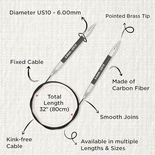 KnitPro Karbonz Fixed Circular Needle 32"(80cm) | US Size 10 (6mm) - size: US 10 (6mm)