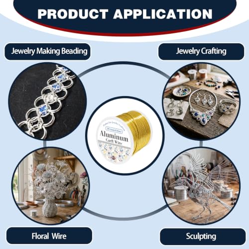 20 Gauge Aluminum Craft Wire Gold 426FT 0.8mm, Jewelry Making, Flexible Bendable Armature Wire for Sculpting, Floral Crafts, Metal Wire Wrapping, DIY Art Projects & Wreath Making - color: Gold, size: 20gauge