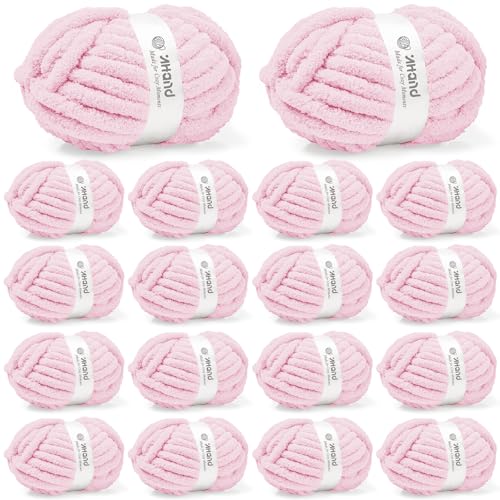 Inhand Baby Pink Chunky Chenille Yarn for Hand Knitting,Thick Bulky Mom Blanket Yarn for Crocheting,Soft Fluffy Yarn for Mother’s Day Gifts and Crafts for Women/Grandma,18 Pack (29.5Yds/8.4oz Each) - color: Baby Pink, size: 18 Pack