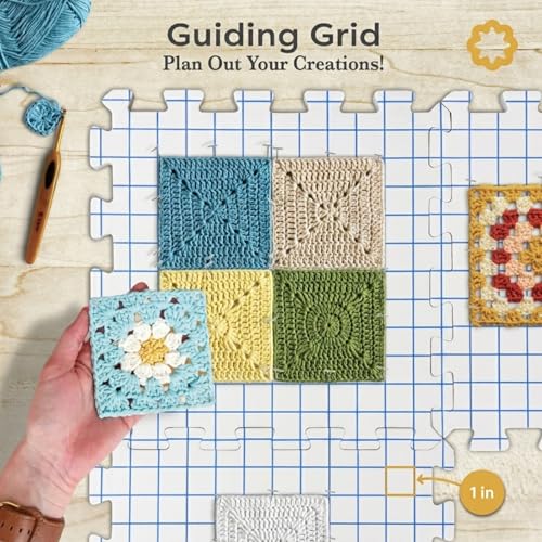 Unordinary Granny® Crochet Blocking Set-9Pc Extra Thick 12x12 Interlocking EVA Foam Mats with Grid, 150 T-Pins, Felt Storage Bag and Cotton Pouch, Soft White - color: Soft White