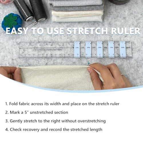 Knit Fabric Stretch Ruler for Measuring Elasticity | Acrylic material, UV printed, measuring guide for sewing and garment marking, suitable for most fabric