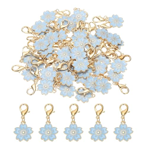 PATIKIL Flower Crochet Stitch Markers, Knitting Cherry Blossom Charm Marker for DIY Craft - color: Blue