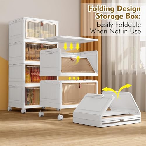 YFXCVSL 4 Tier Plastic Storage Bins with Lid 32QT, Stackable Storage Bins | Plastic Storage Bins with Wheels, Folding Storage Boxes, Organizers and Storage for Living Room,Office,Dorm - size: 4-Tier 32QT