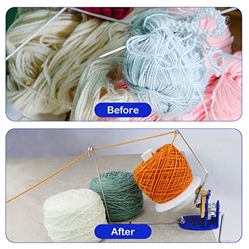 LAMXD Large Capacity Yarn Winder - 10-Ounce, Jumbo Metal Yarn Ball Winder with Thread Cutter Scissors, Blue and White - size: Large Ball Winder