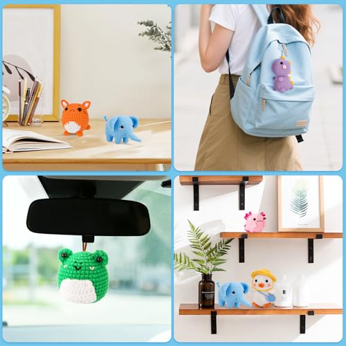 Gerute 6Pcs Crochet Kit for Beginners,Crochet Animal Kit with Step-by-Step Video Tutorial, Crocheting Kit for Starters, Beginner Crochet Kits for Adult Kid Women Men Complete Kit Included （40%+ Yarn - color: 6PCS-B