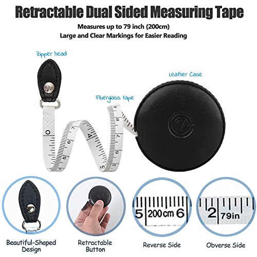 Tape Measure Body Measuring Tape 80inch/205cm Lock Pin Retract Tape Measure for Tailor Fitness Clothes Sewing Handcrafts Weight Loss Body Measurement - color: Black,Black,White