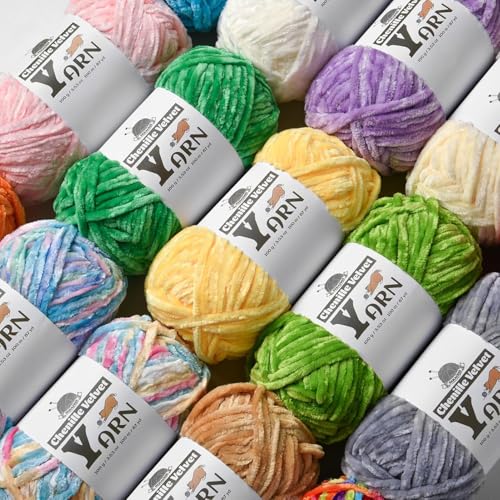 Chenille Crochet Lake Blue Yarn 2 Pack | 200g/174yds Fluffy Velvet Yarn Blanket Knitting Yarn for Crocheting Soft Baby Yarn - color: 2 Lake Blue
