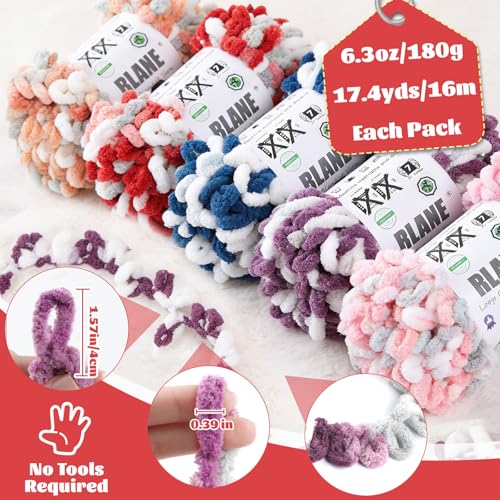Loop Yarn for Finger Knitting Soft - Chunky Yarn for Hand Knitting - 2 Pack of 180 G/6.4 Oz - #7 Jumbo - 18 Yards - Chenille Blanket Yarn for Crocheting Blankets (2, Blue - Almond - White) - color: Blue - Almond - White