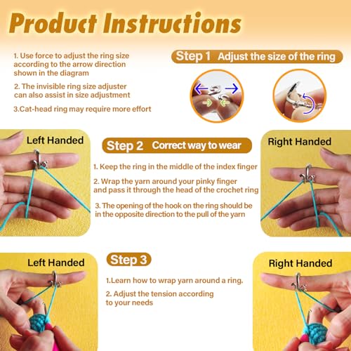 SGIBYN 6 Pack Adjustable Crochet Tension Ring for Crocheting, Cat Crochet Yarn Guide Control Rings for Tension, Yarnmate Crochet Knitting Loop Ring