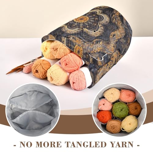 Tatenale Crochet Bag Yarn Bag Knitting Project Bag with Pockets and Handle Portable Yarn Storage Organizer Tangle Free 8.3x11 InchCottonmouth Skin Mandala Dark Purple45 - color: Cottonmouth skin Mandala Dark Purple45