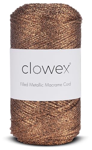 Sparkle Glitter Braided Macrame Cord 2.5mm x 820 ft, Metallic Lurex Shiny Crochet Yarn 273 yds for Bag, Purse, Runner, placemat (1, Copper-2) - color: Copper-2