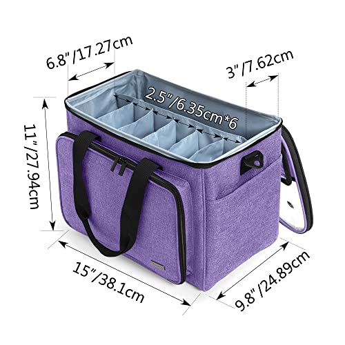 Teamoy Knitting Bag, Yarn Storage Organizer Crochet Bag Tote, Purple | Yarn Holder with Inner Divider(Sewn to Bottom) for Crochet Hook, Knitting Needles(Up to 14"), Project and Crocheting Supplies - color: Purple