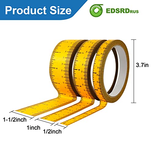 EDSRDRUS 3 Pack Ruler Tape 1/2, 1, 1-1/2 inch Masking Tape Measure, Repeating 12inch Imprint Adhesive Tape Measure, No Residue & Waterproof Ruler Tape for Painting, Sewing & DIY (Yellow) - color: Yellow, size: (1/2in+1in+1-1/2in) * 67Yard