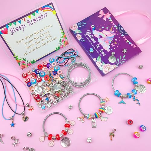 Charm Bracelet/Jewelry Making Kits for Kids Girls,Unicorn Birthday Gifts,Arts Crafts Toys for 5 6 7 8 9 12 Years Old Girls - size: Small