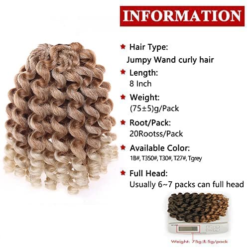 5 Packs Wand Curl Hair 8inch Jamaican Bounce Synthetic Crochet Twist Braids Hair Extension 20strands/pack Xtrend Hair (27613#, 5packs/Lot) - color: 27613#, size: 8 Inch (Pack of 5)
