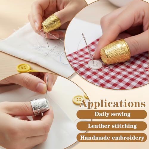WJIAAA 8 PCS Sewing Thimbles for Hand Sewing, Metal Finger Protector Quilting Craft Accessories for Knitting Fingertip Protector Embroidery Needlework DIY Tools Anti-Slip Grooves Breathable