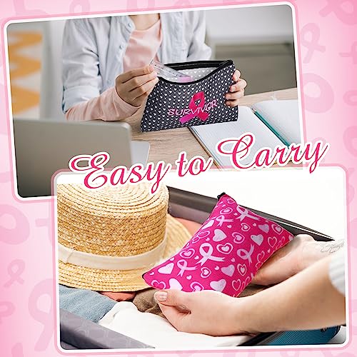 Reginary 20 Pcs Makeup Bags Gifts for Women Canvas Cosmetic Bags with Zipper Bulk Gift for Women Travel Purse Organizer Pouch Accessory, Toiletry Large Capacity, 7 x 4.3 Inch(Breast Cancer Awareness) - style: Breast Cancer Awareness