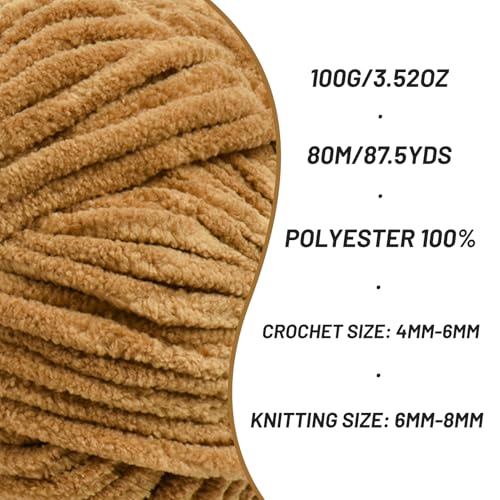3 Pack Fluffy Chenille Yarn for Crocheting, Chunky Velvet Yarns for Crochet Amigurumi, Baby Yarn for Crocheting Soft Blanket, 262.4yds /10.5 oz Bulky Yarns for Crafts/Hats/Shoes/Socks (3 Brown) - color: 3 Brown