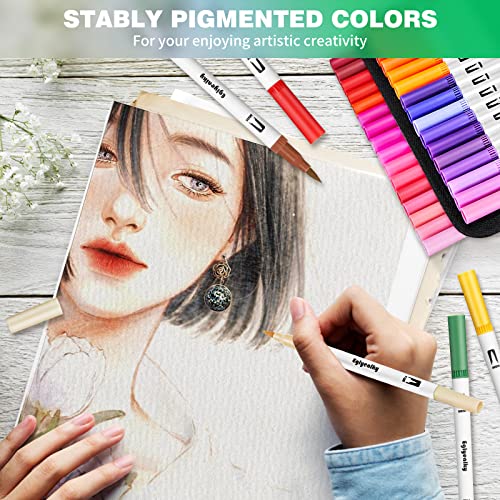 Eglyenlky Markers for Adult Coloring,100 colors,Dual Brush Pens | Art Coloring Pens,Fine Tip and Brush Tip for Adult Kids Drawing Lettering Calligraphy (White Set) - color: 100 Colors-White