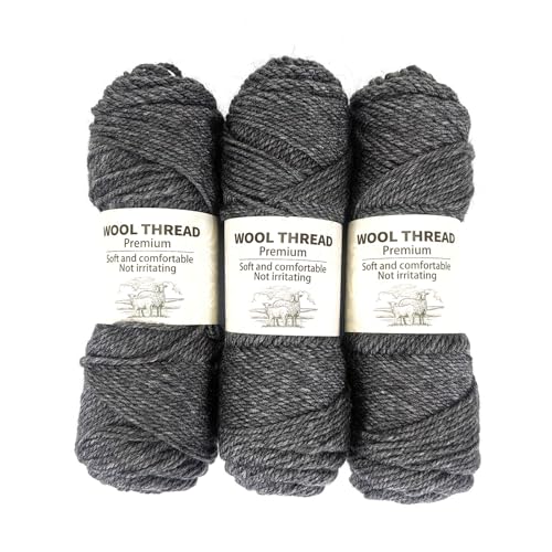 Premium Wool Blend Yarn – 3 Skeins (300g Total), 85% Wool 15% Polyester, for Crocheting&Knitting, Soft Skin-Friendly, Ideal for Scarves, Hats, Blankets & DIY Crafts (26#Dark Heather Gray) - color: 26#Dark Heather Gray