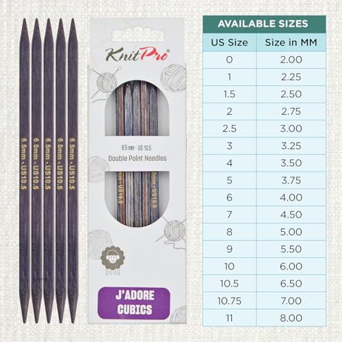 KnitPro J’Adore Cubics Double Pointed Needles 6" (15cm) | US Size 10.5 (6.5mm) - size: US 10.5 (6.5mm)