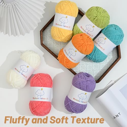 2 Pack Fluffy Chenille Yarn for Crocheting, Baby Yarn for Crocheting Soft, 100g/3.5oz Velvet Amigurumi Yarn, Fingering Weight Yarns for Crocheting Baby Blankets、DIY Craft.(2 Golden Yellow) - color: [2 Golden Yellow]