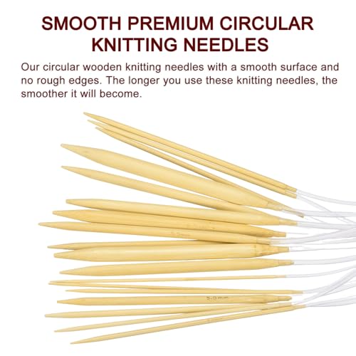 HARFINGTON 18Pcs US Size 0-15 (2-10 mm) Circular Knitting Needles, 24 Inch / 60 cm Round Wooden Needle for Handmade Projects DIY Knitting Blankets Socks Hats Sweaters - size: US Size 0-15 x 24 Inch
