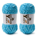 Chenille Crochet Lake Blue Yarn 2 Pack | 200g/174yds Fluffy Velvet Yarn Blanket Knitting Yarn for Crocheting Soft Baby Yarn - color: 2 Lake Blue