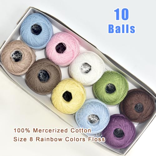 Soft 10 Colors Crochet Thread Double Mercerized Egyptian Long Staple Cotton Pearl Thread Ball 10Pack,100% Cotton (Brown-morandi Pastel) - color: Brown-morandi Pastel