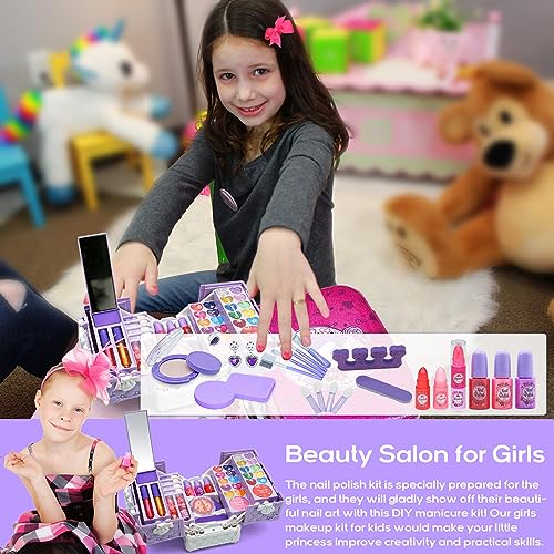 Kids Makeup Sets for Girls - 52 PCS Safe and Washable Makeup for Kids, Real Toddler Makeup Kit with Cosmetic Case, Girls Toys Age 4-12, Princess Toys Birthday Gift(Light Purple) - style: Makeup-Palette-L-Light Purple