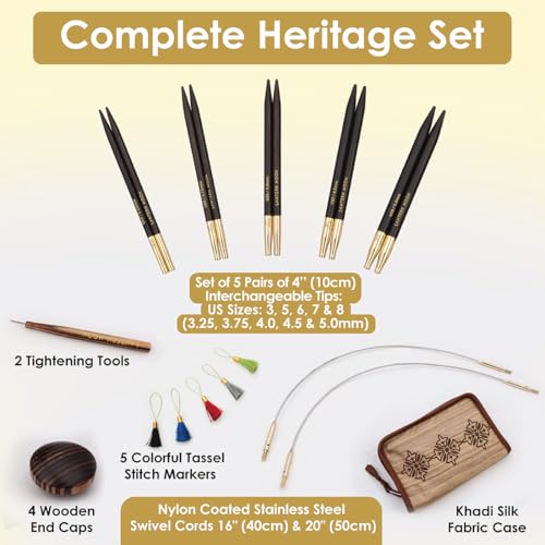Lantern Moon Heritage Interchangeable Circular Knitting Needle Set 4" (10cm) | 5 US Sizes (3 to 8) - size: Heritage