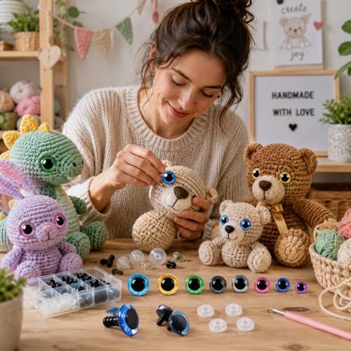 160Pcs Large Safety Eyes Glitter Plastic Craft Crochet Dolls Eyes for DIY Puppets Toy Bear Crafts Stuffed Animals Amigurumi Making Supplies(Colorful B) - color: Colorful B
