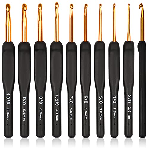 Coopay Black Gold Crochet Hooks, Soft Crochet Hook Set for Arthritic Hands | 2.0-6.0mm Crochet Needles Ergonomic Soft Grips Knitting Hook for Crochet Yarn Craft, Aluminum Crocheting for Knitter Gifts - color: Black Gold