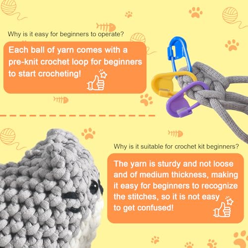 Zepiany Crochet Kit for Beginners Crochet Cat Beginner Crochet Kit for Adults Amigurumi Crochet Animals Cat Crafts Hobby Crochet Kits Easy Knitting Kit