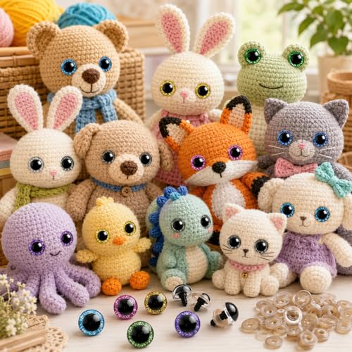 160pcs Large Safety Eyes for Amigurumi Glitter Eye for Stuffed Animals for DIY Dolls Puppets Bear Crafts Animals Amigurumi Making Supplies(Colorful A) - color: Colorful A
