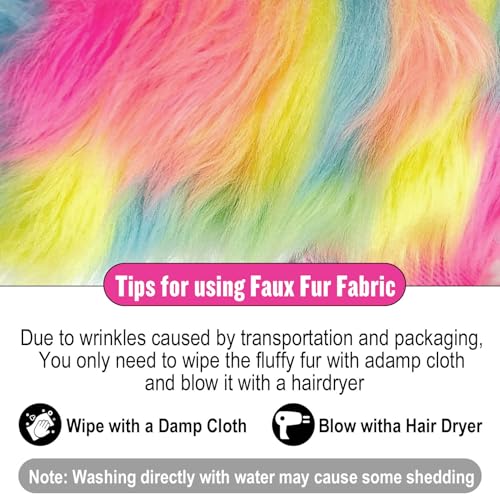 Rainbow 2x60Inch Faux Fur Shaggy Plush Faux Fur, Fabric Precut Strips Fluffy Fuzzy Faux Fur, Craft Beard Hair, Beard Miniature Dolls Rugs Mats Gift, Winter Halloween Christmas Costume Party Decor - color: Rainbow